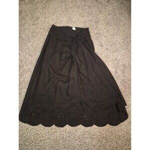 Sigrid Olsen L Eyelet Embroidered Midi  Dkirt Black Linen Rayon Witchy Vamp